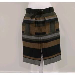 W By Worth Women's 10 City Skirt Utility Pocket Stripe Lined Zip Career Preppy